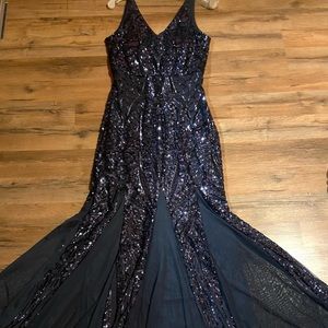 dark blue prom dress